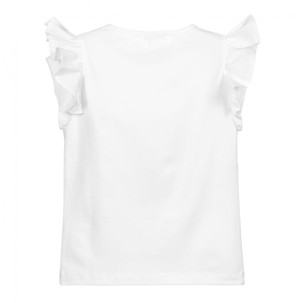 Simonetta-Girls White Cotton T-Shirt | Childrensalon Outlet