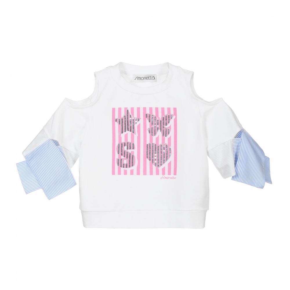 Simonetta - Girls White Cotton Top | Childrensalon