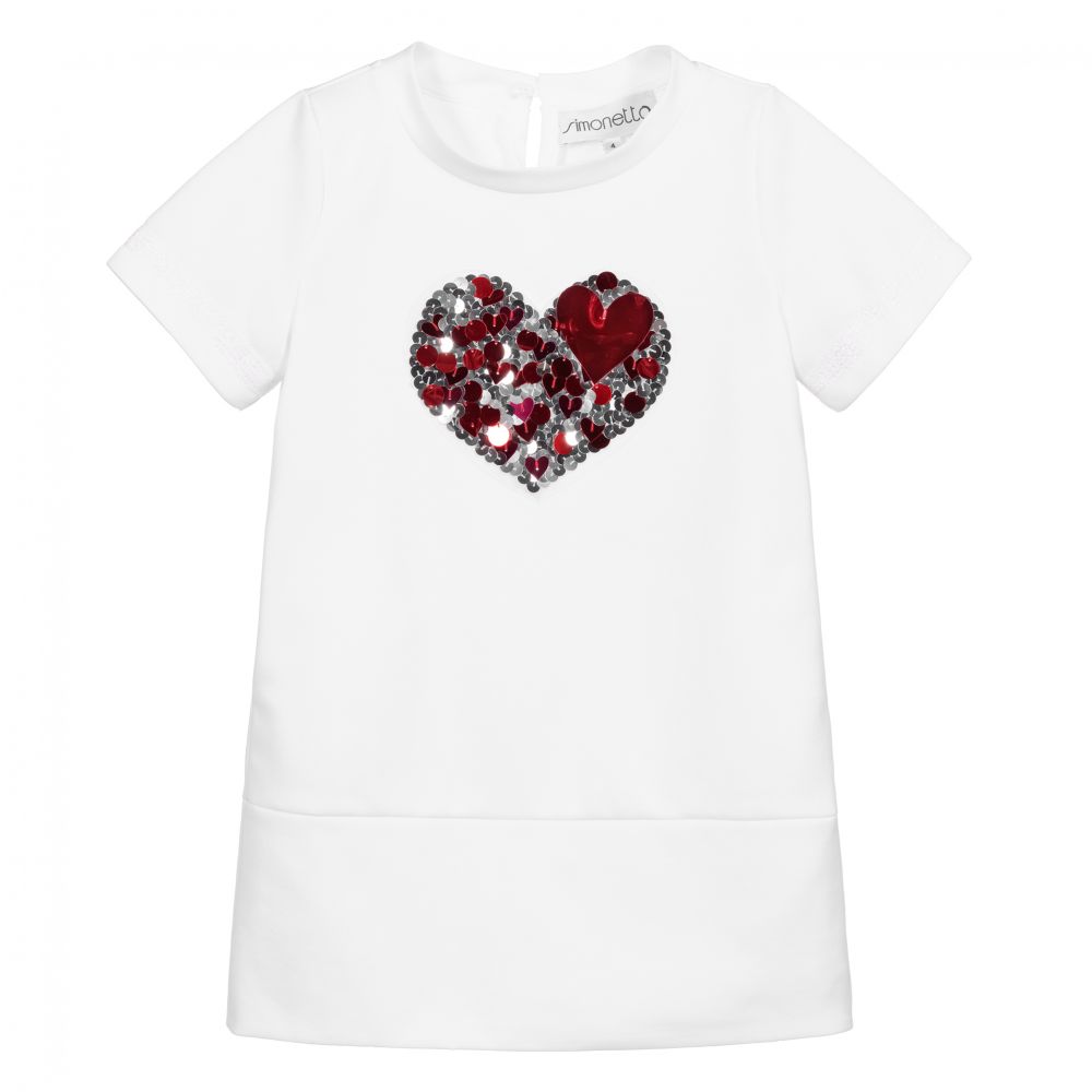 Simonetta - Girls White Jersey Dress | Childrensalon