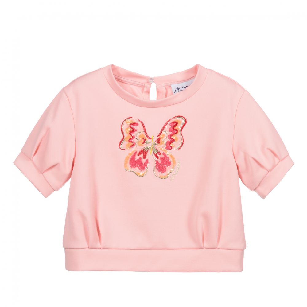 Simonetta - Pink Cotton Jersey Top | Childrensalon
