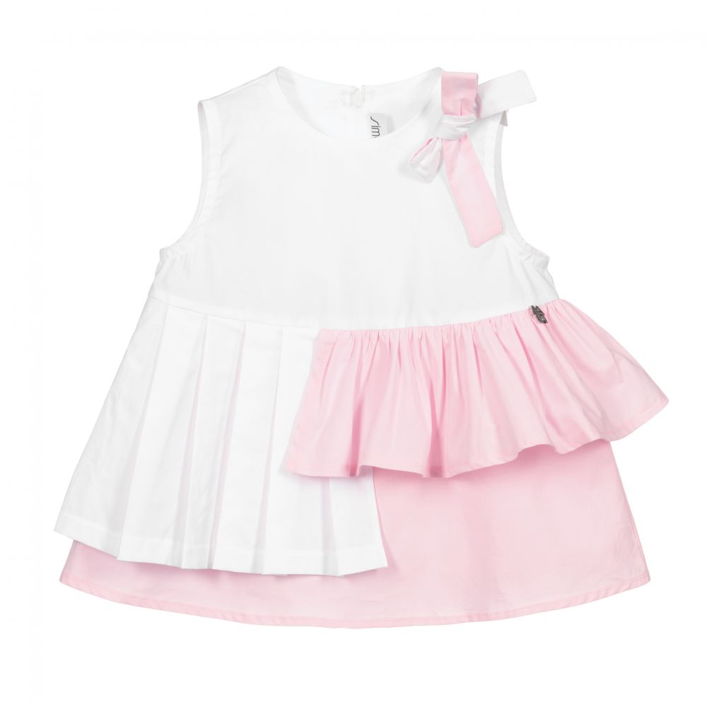 Simonetta - Pink & White Cotton Blouse | Childrensalon