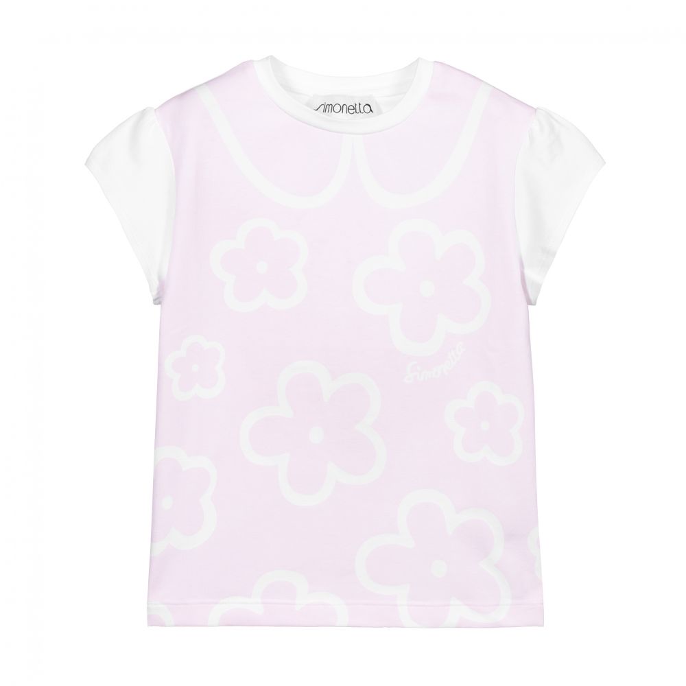 Simonetta - Pink & White Cotton T-Shirt | Childrensalon