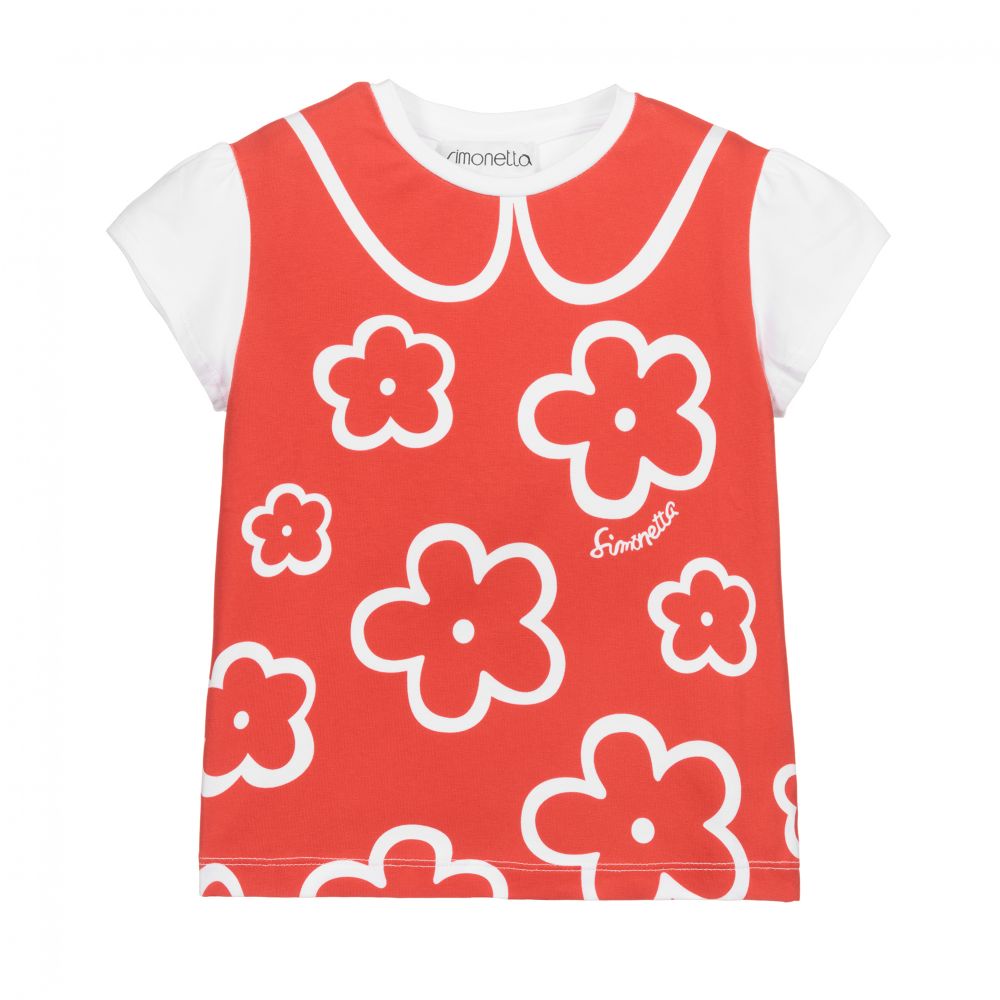 Simonetta - Red & White Cotton T-Shirt | Childrensalon
