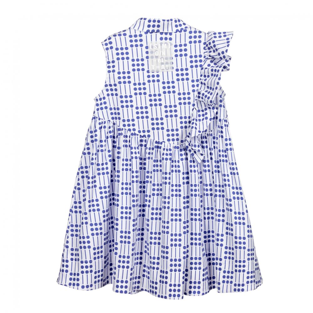 Simonetta-White & Blue Cotton Dress | Childrensalon Outlet