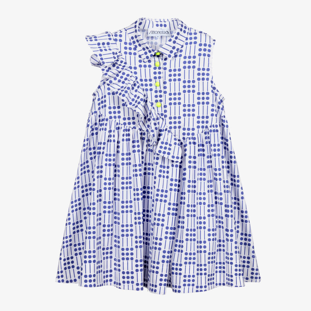 Simonetta-White & Blue Cotton Dress | Childrensalon Outlet