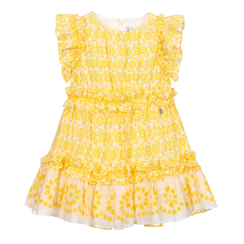 Simonetta - Yellow Floral Cotton Dress | Childrensalon