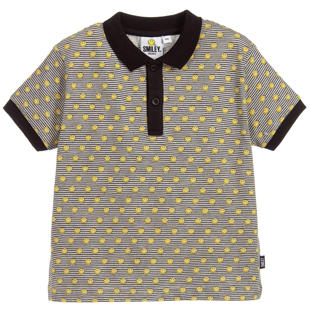 Smiley Originals-Boys Grey Striped Cotton Polo Shirt | Childrensalon Outlet
