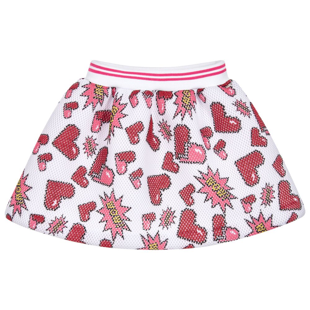 So Twee - White Skirt with Heart Print | Childrensalon