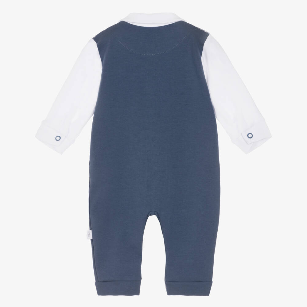 Sofija-Baby Boys Blue Cotton Waistcoat Romper Set | Childrensalon Outlet
