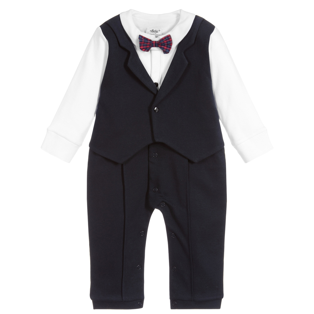 Sofija - Baby Boys Blue Suit Romper | Childrensalon