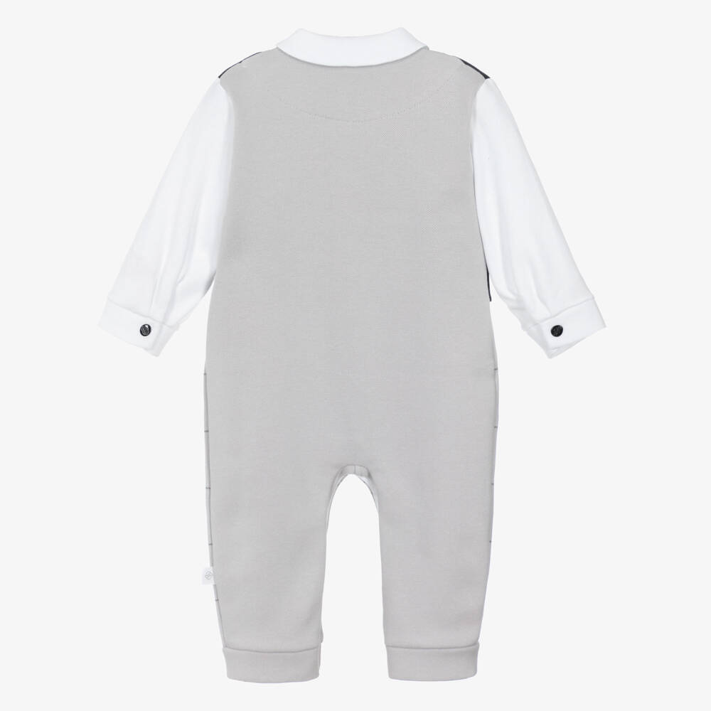 Sofija-Baby Boys Grey & Navy Blue Cotton Romper | Childrensalon Outlet