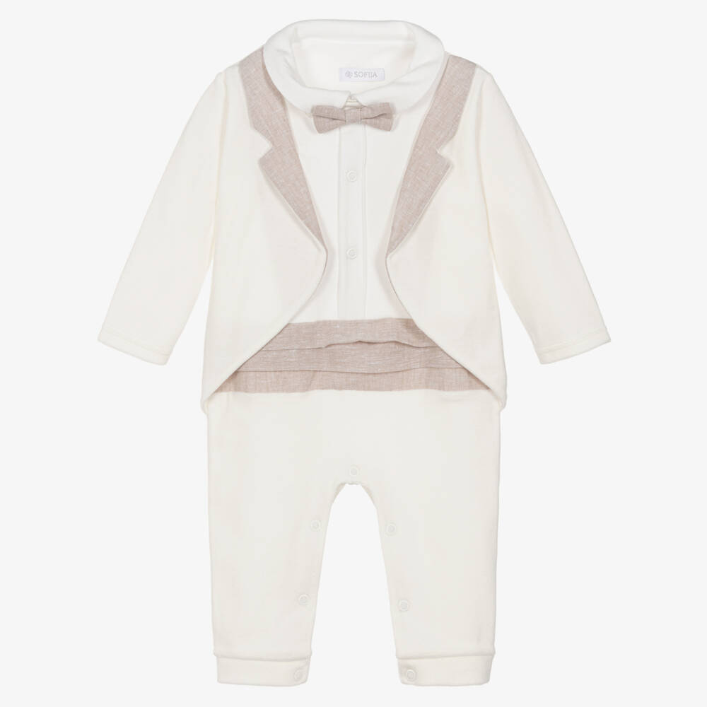 Sofija-Кремовый велюровый комбинезон для мальчиков | Childrensalon Outlet
