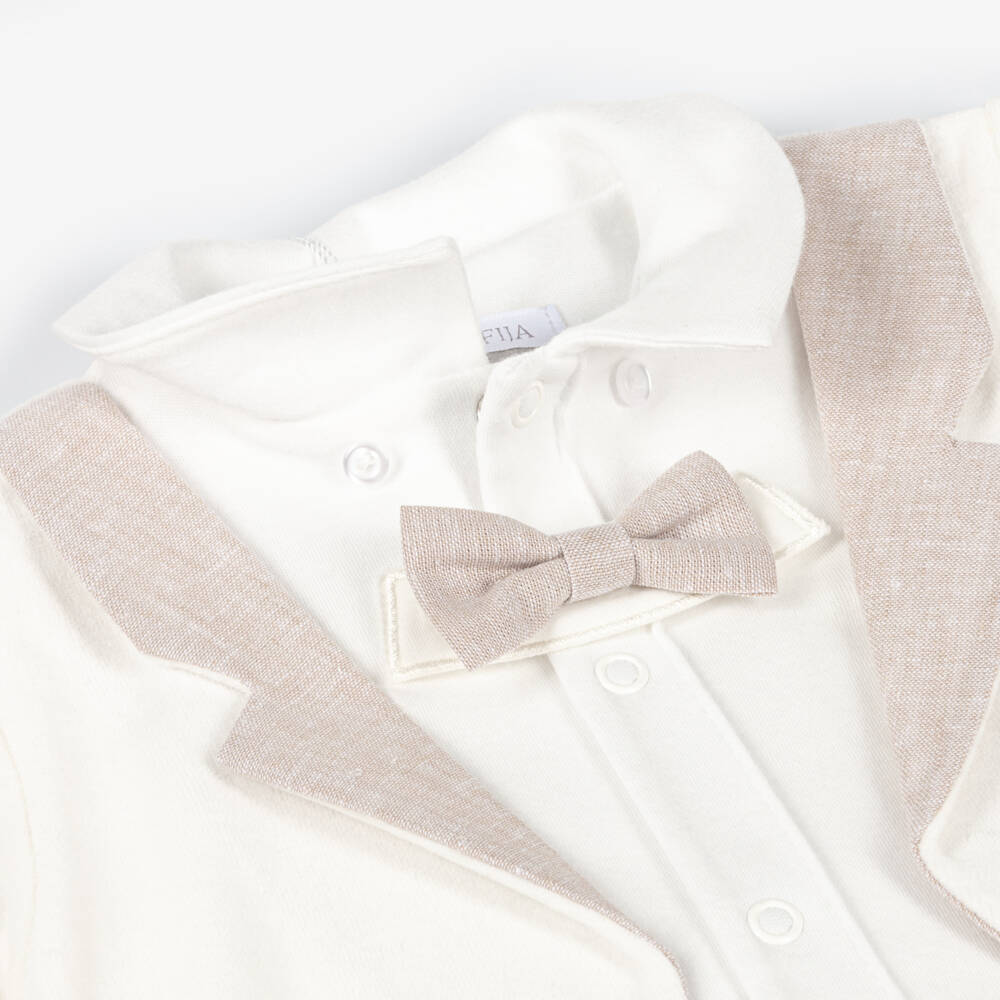 Sofija-Baby Boys Ivory Velour Romper Suit | Childrensalon Outlet