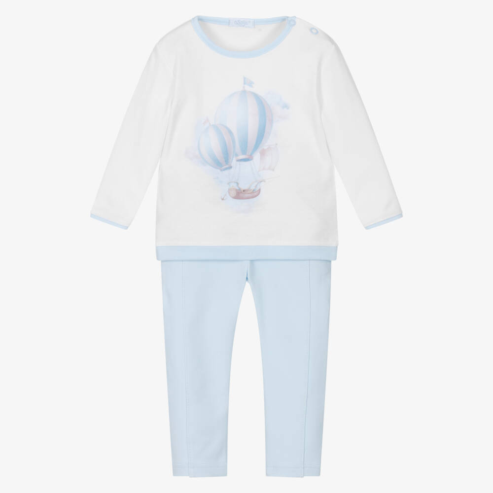 Sofija-Baby Boys White & Blue Air Balloon Outfit | Childrensalon Outlet