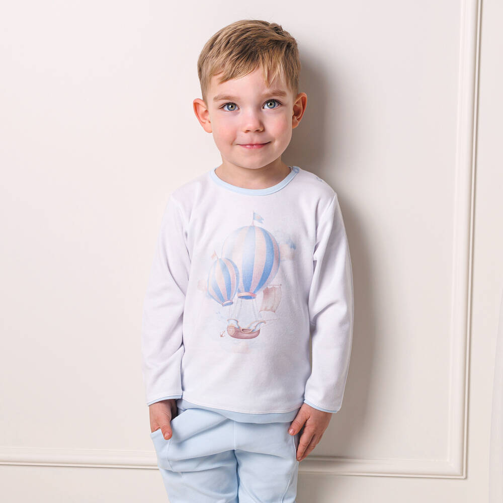 Sofija-Baby Boys White & Blue Air Balloon Outfit | Childrensalon Outlet