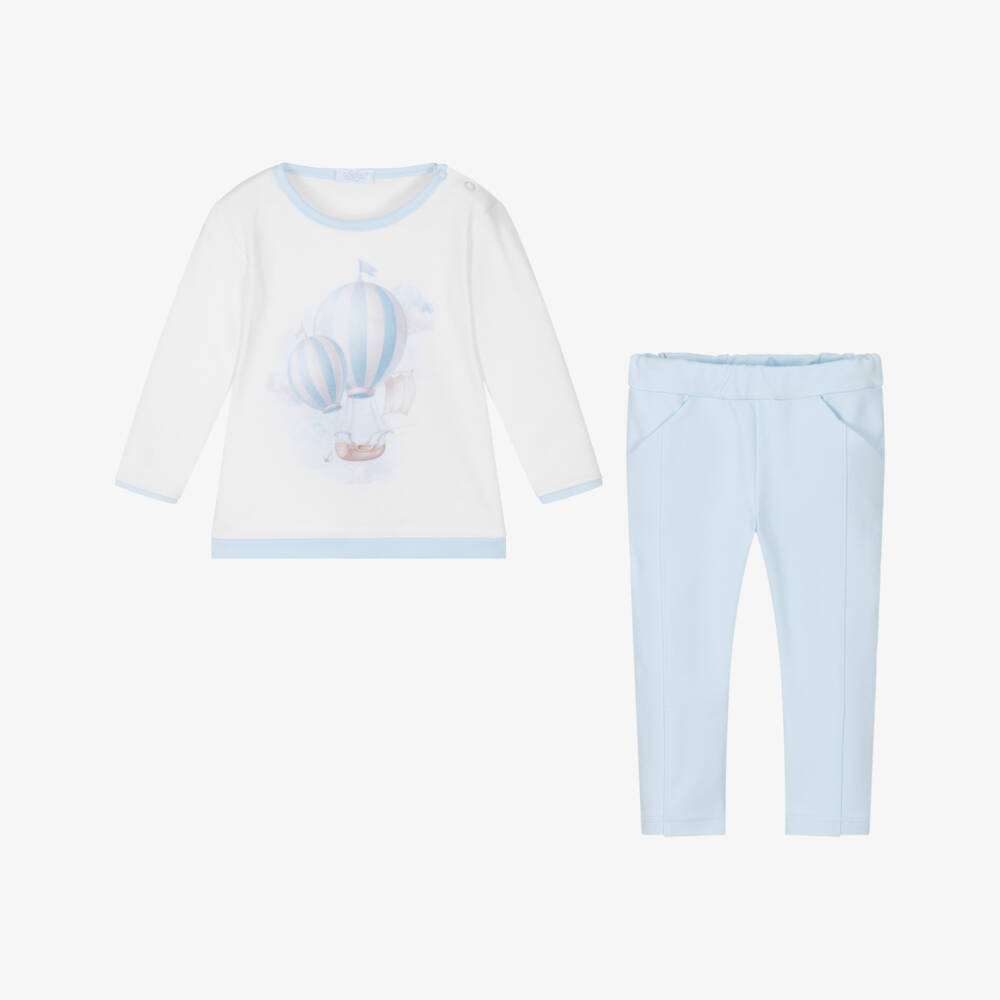 Sofija-Baby Boys White & Blue Air Balloon Outfit | Childrensalon Outlet