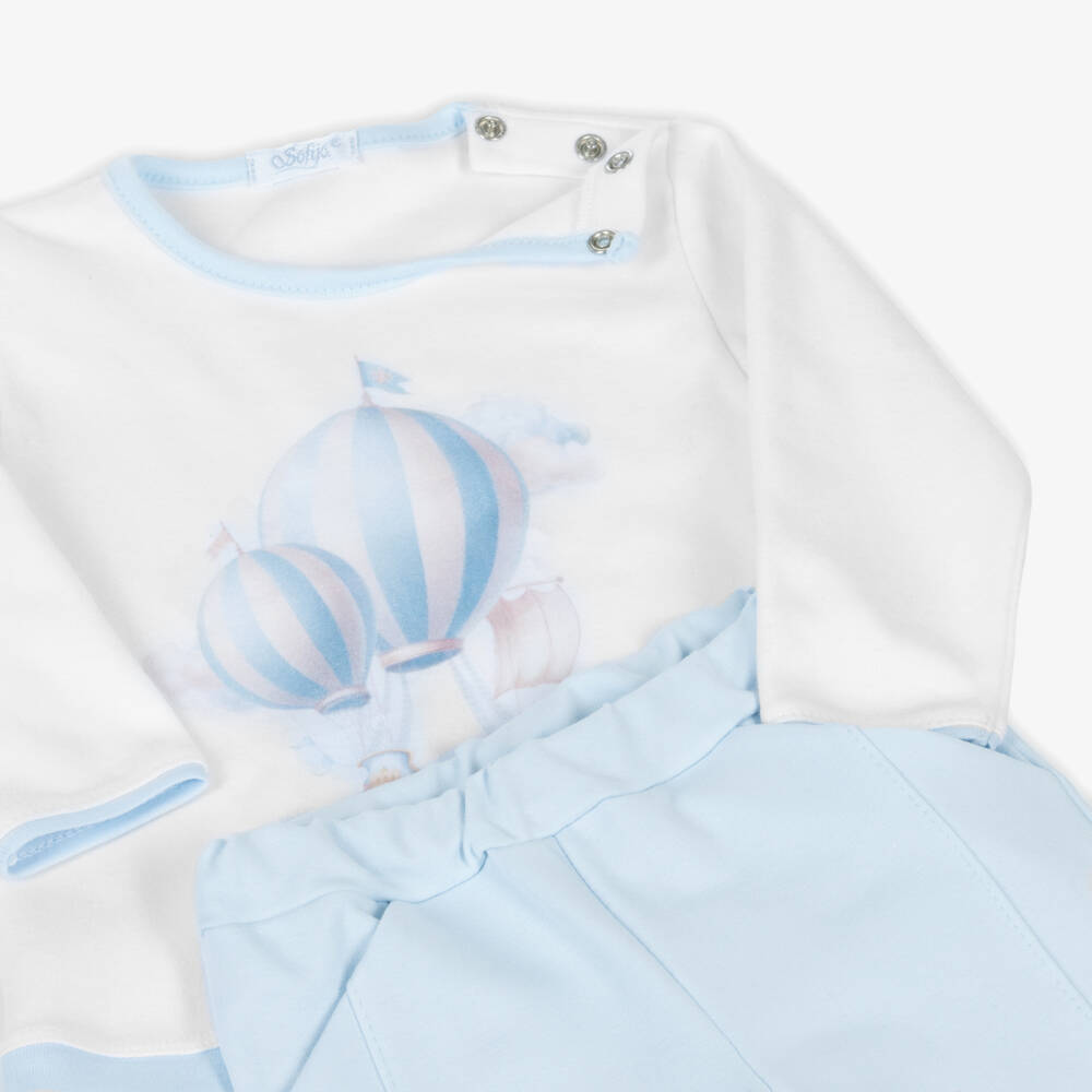 Sofija-Baby Boys White & Blue Air Balloon Outfit | Childrensalon Outlet