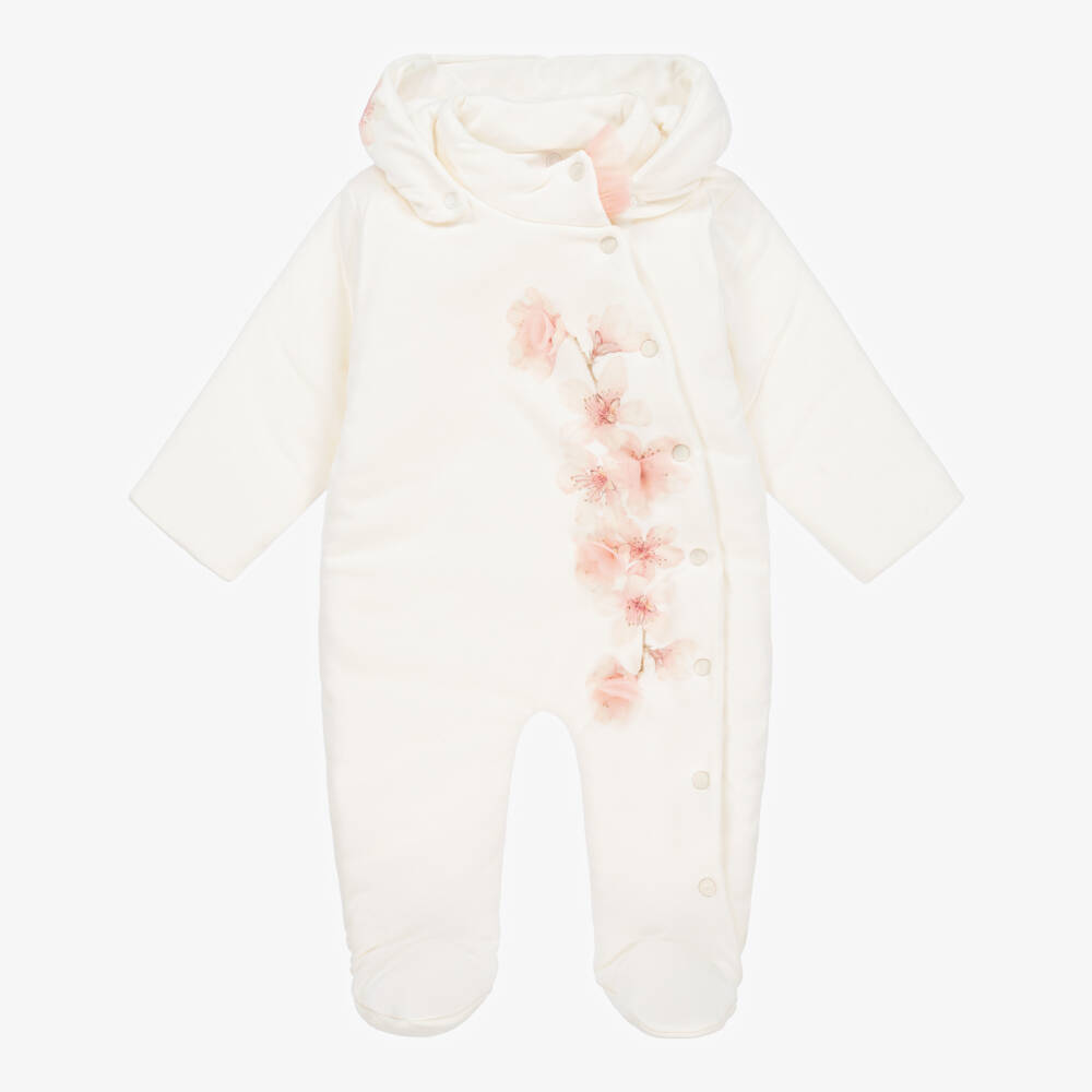 Sofija-Baby Girls Ivory Cotton Floral Pramsuit | Childrensalon Outlet