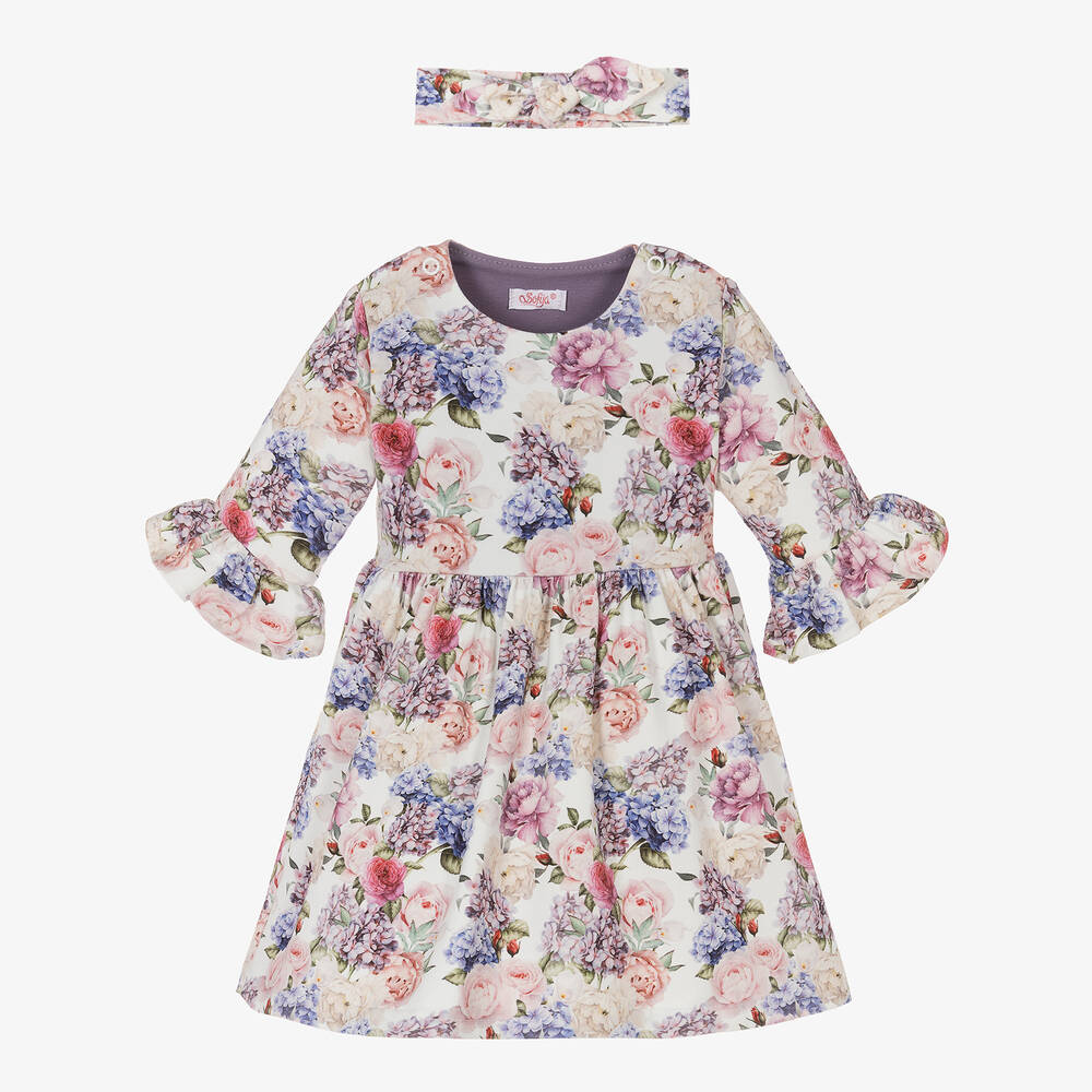 Sofija-Baby Girls Ivory Floral Cotton Dress Set | Childrensalon Outlet