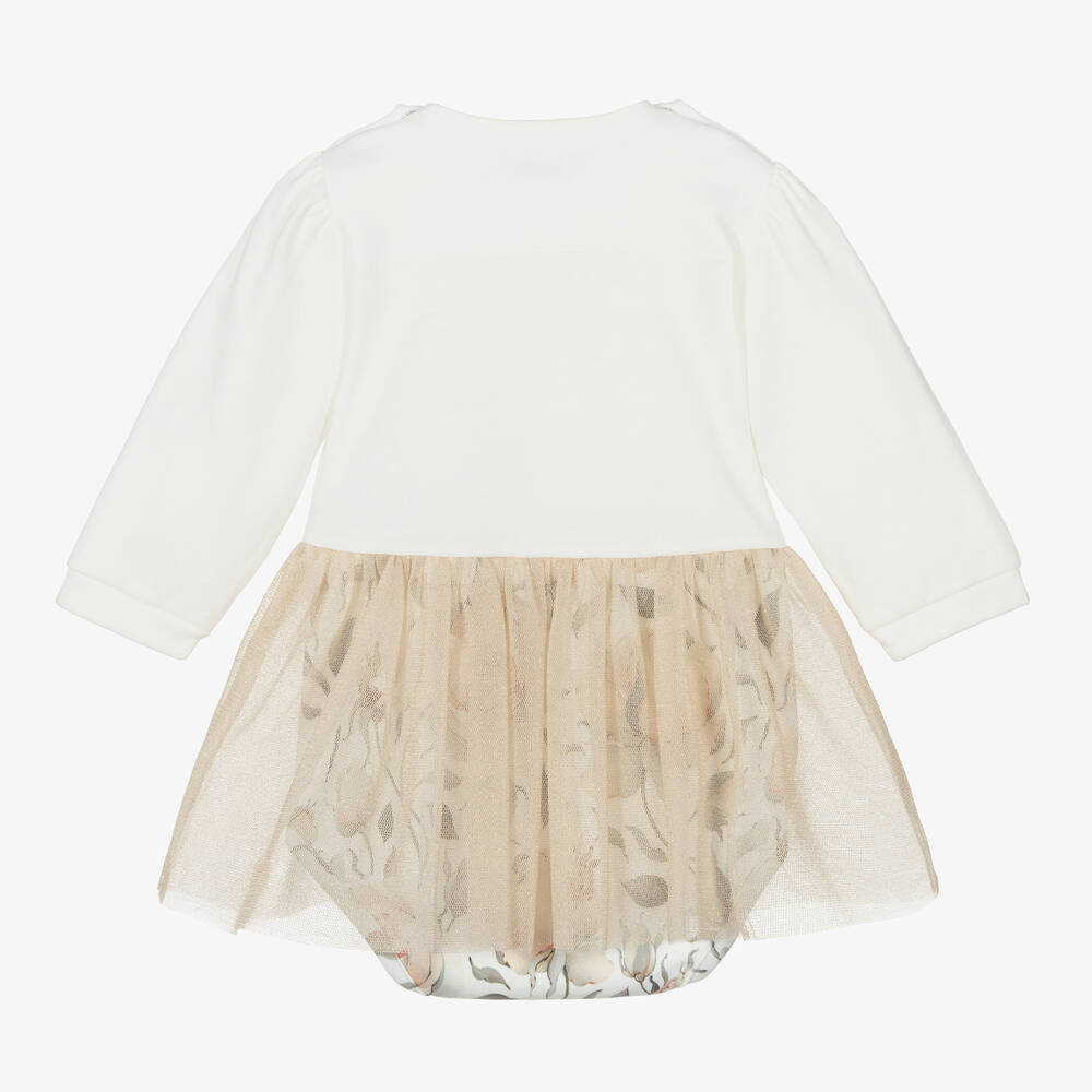 Sofija-فستان قطن لون عاجي وذهبي للمولودات | Childrensalon Outlet