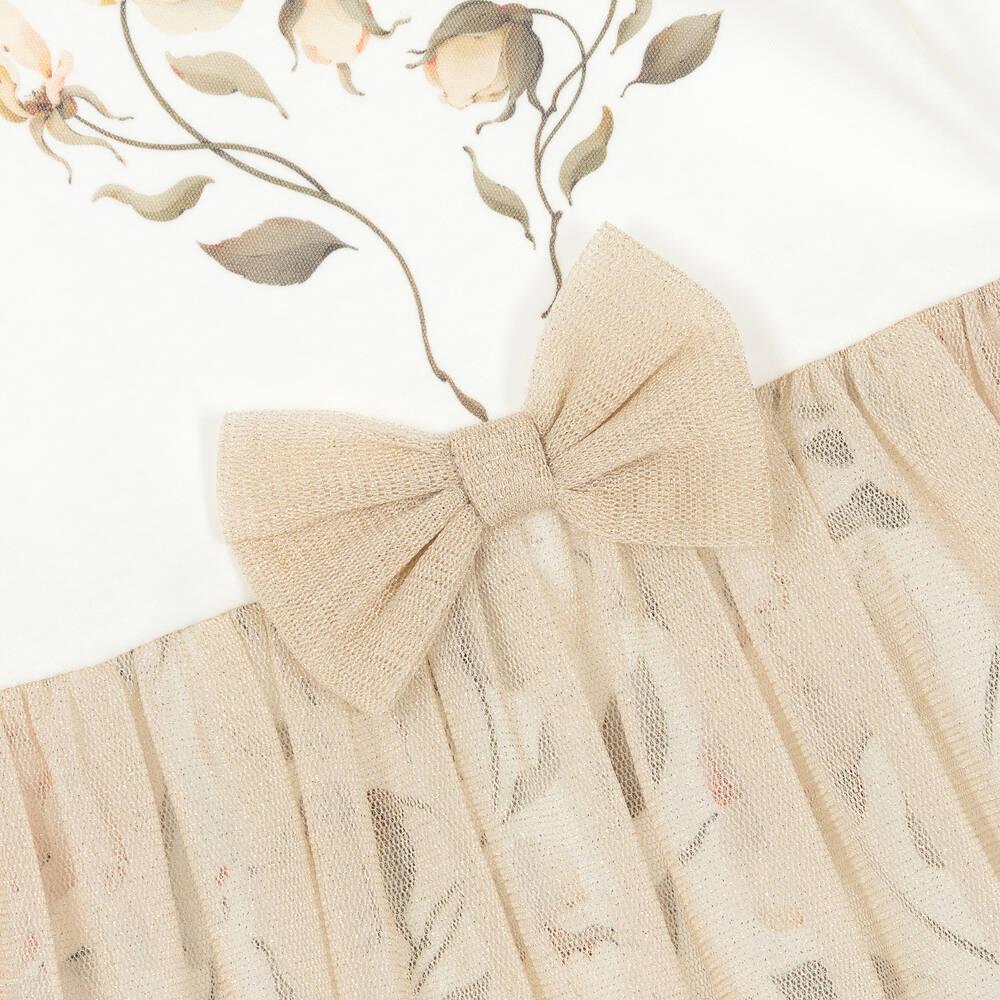 Sofija-فستان قطن لون عاجي وذهبي للمولودات | Childrensalon Outlet