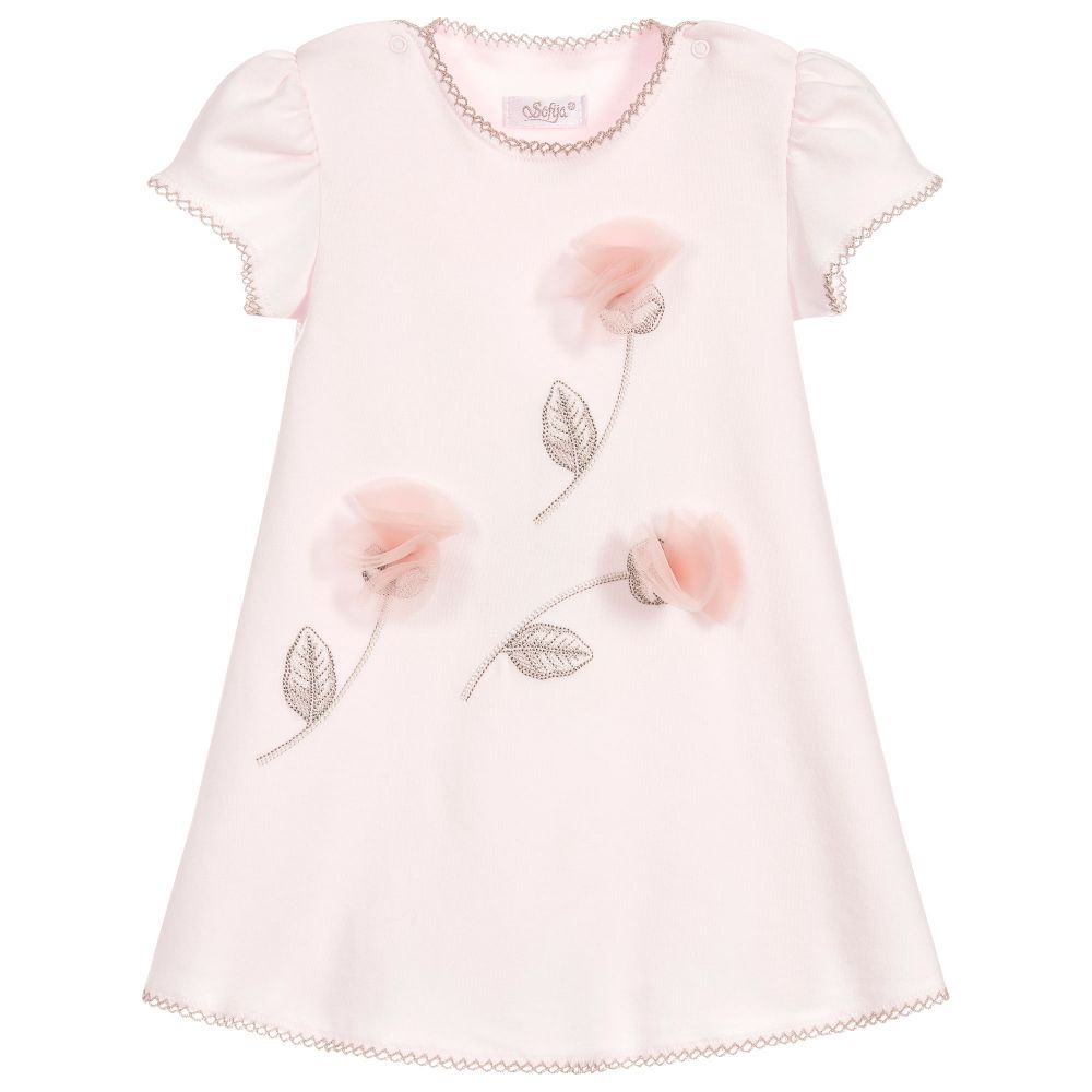 Sofija - Baby Girls Pink Cotton Dress | Childrensalon