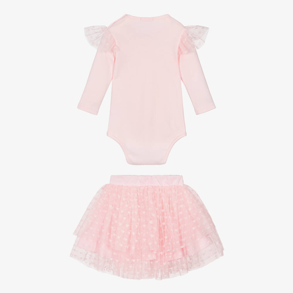 Sofija-Baby Girls Pink Cotton & Tulle Skirt Set with Crown Motif | Childrensalon Outlet