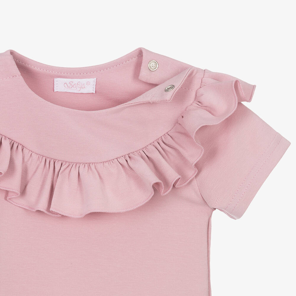 Sofija-Baby Girls Pink Frill Cotton Bodysuit | Childrensalon Outlet