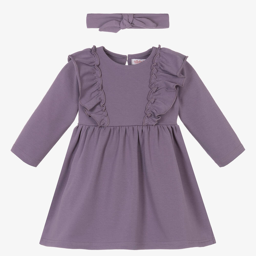 Sofija-Baby Girls Purple Cotton Dress Set | Childrensalon Outlet