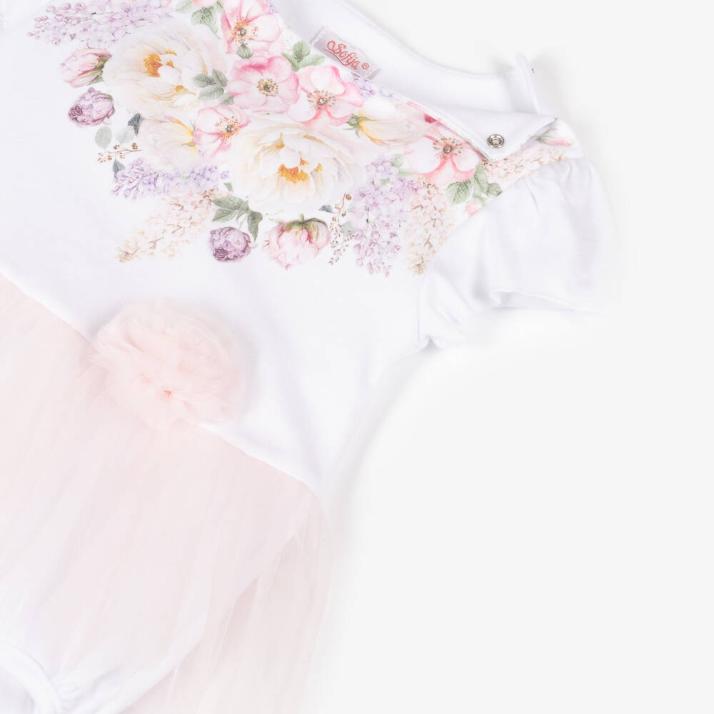 Sofija-Baby Girls White Cotton Floral Bodysuit | Childrensalon Outlet