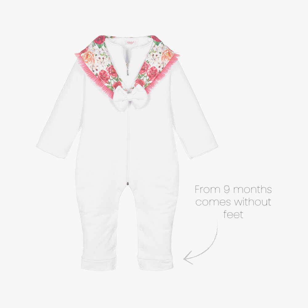Sofija-Baby Girls White Cotton Pramsuit Set | Childrensalon Outlet