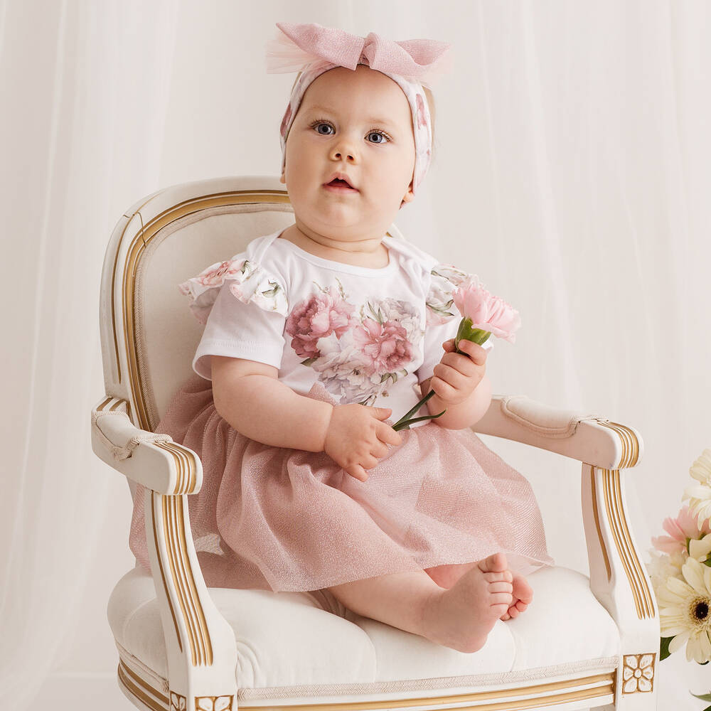 Sofija Baby Girls White Pink Dress