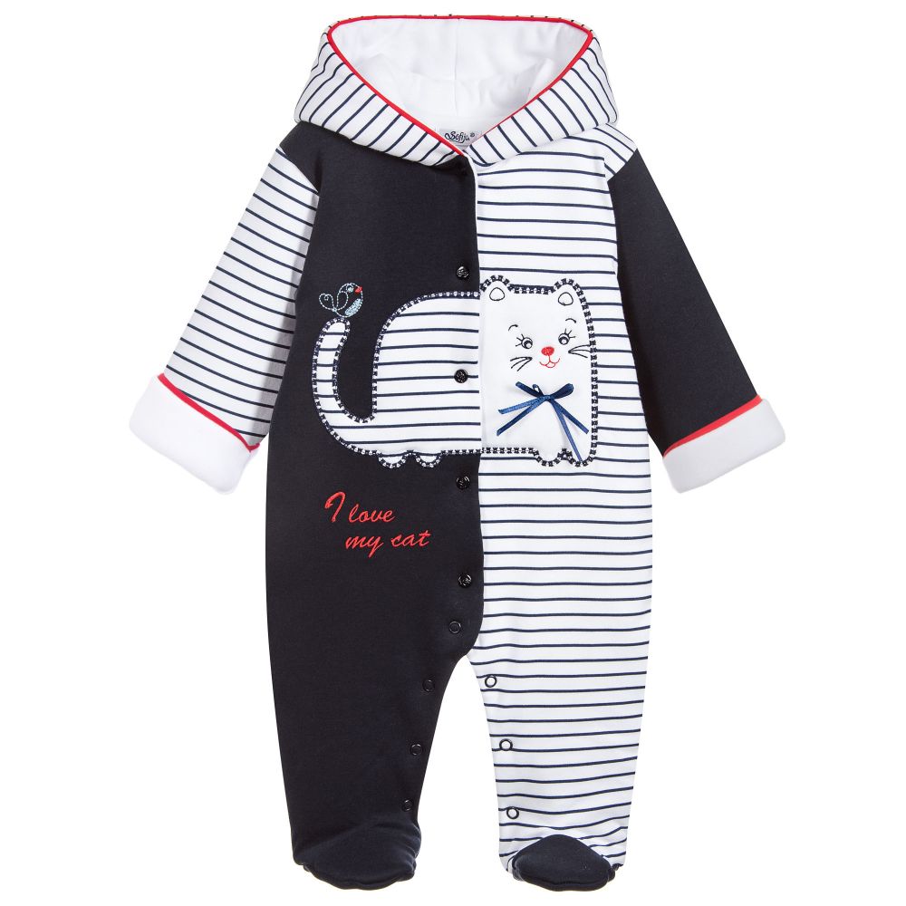 Sofija - Blue Baby Cotton Pramsuit | Childrensalon