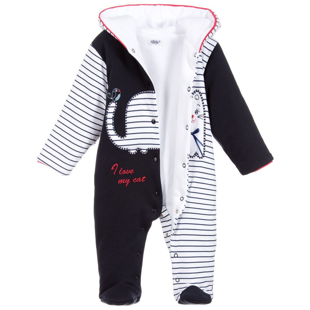 Sofija-Blue Baby Cotton Pramsuit | Childrensalon Outlet