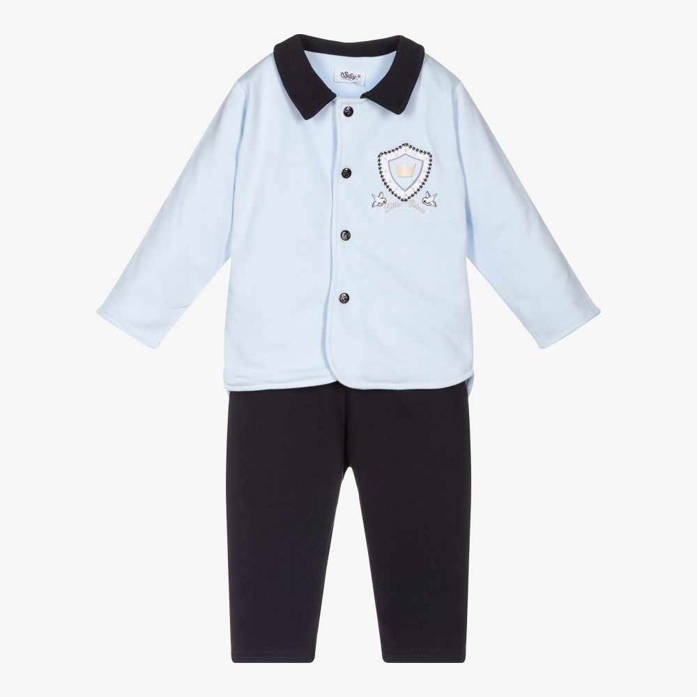 Sofija - Blue Cotton Baby Trouser Set | Childrensalon