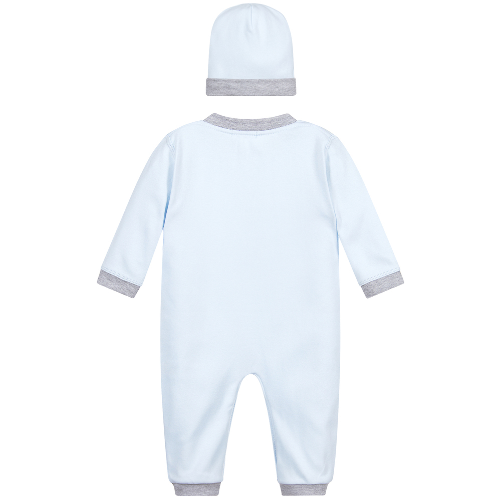 Sofija-Blue Cotton Romper & Hat Set | Childrensalon Outlet