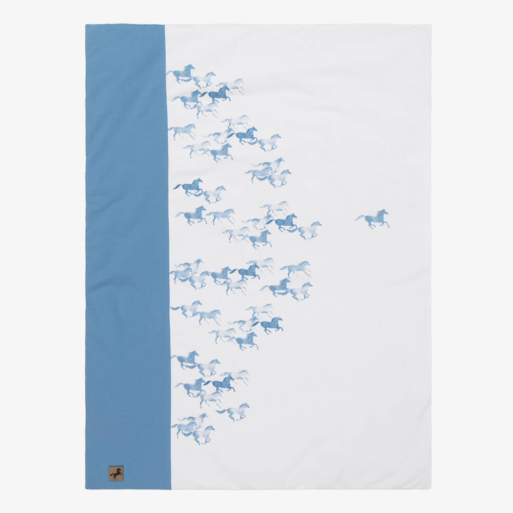 Sofija-Blue & White Cotton Padded Blanket (88cm) | Childrensalon Outlet