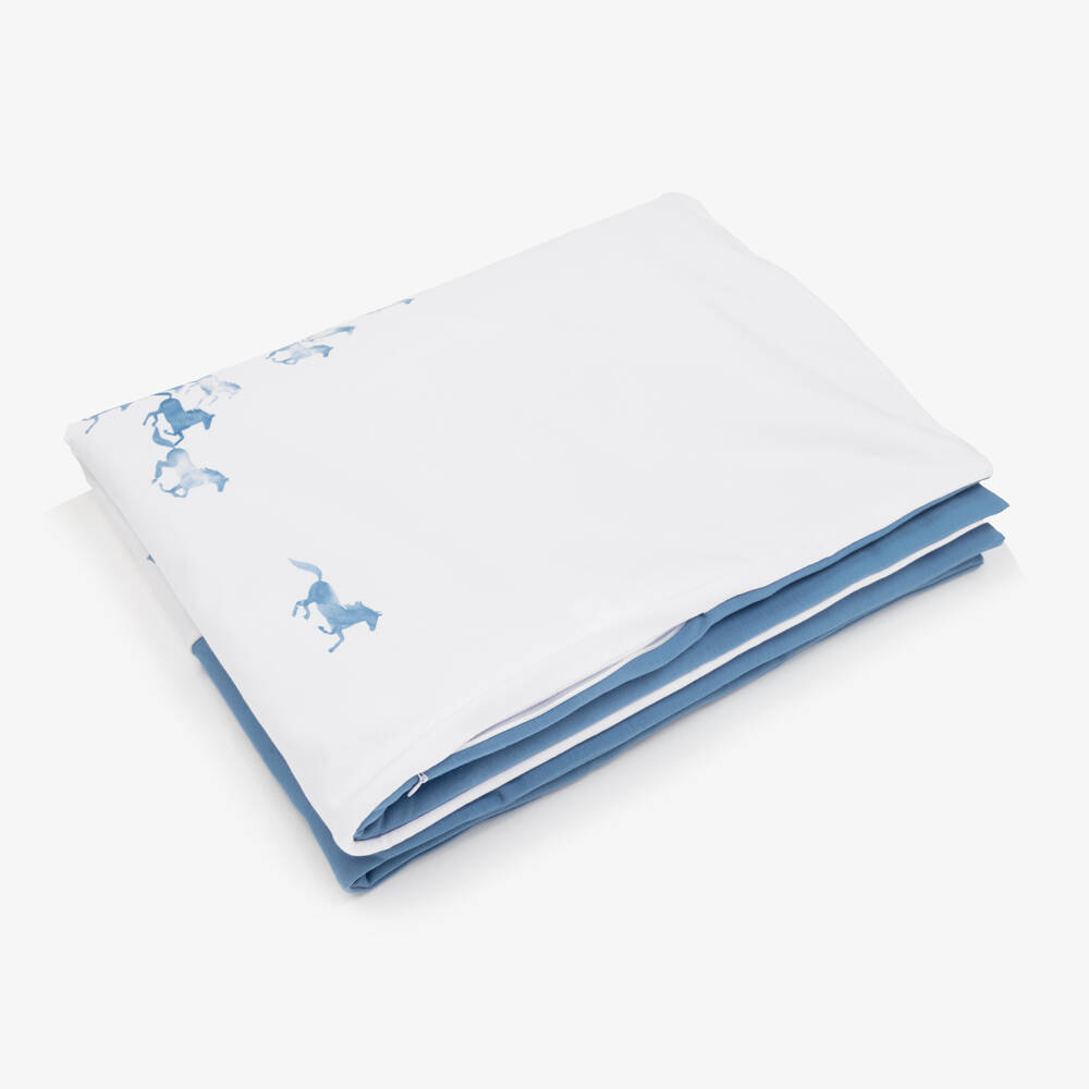 Sofija-Blue & White Cotton Padded Blanket (88cm) | Childrensalon Outlet