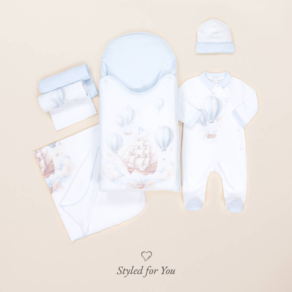 Sofija-Boys Blue Balloon Print Cotton Nest (67cm) | Childrensalon Outlet
