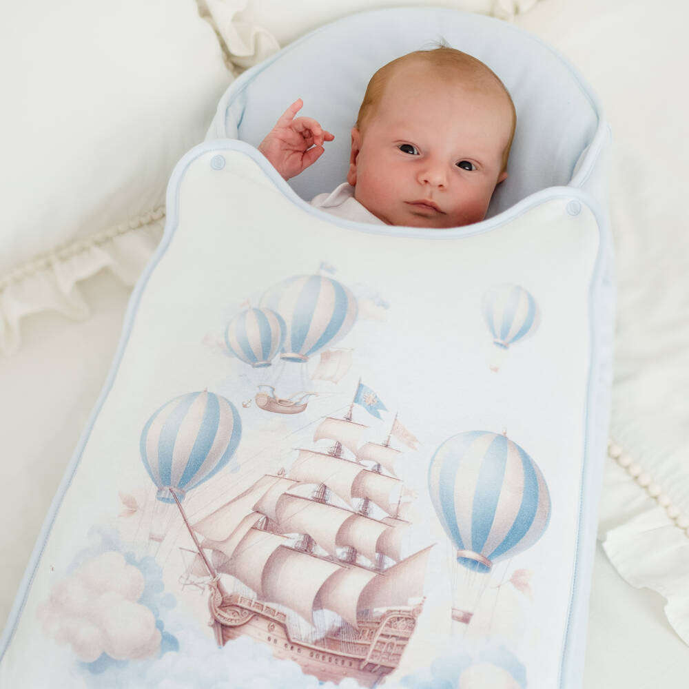 Sofija-Boys Blue Balloon Print Cotton Nest (67cm) | Childrensalon Outlet