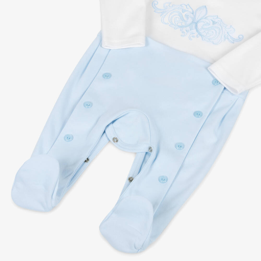 Sofija-Boys Blue & White Cotton Crest Babygrow | Childrensalon Outlet