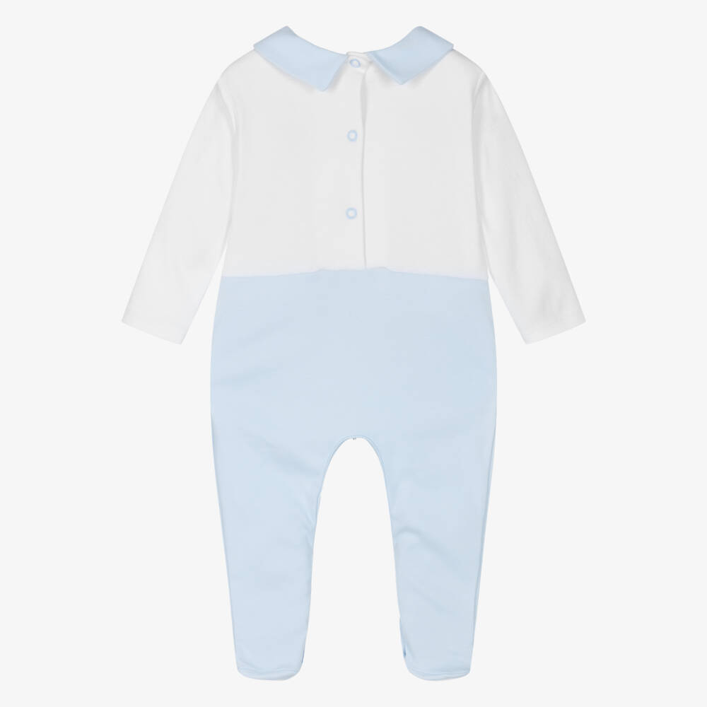 Sofija-Boys Blue & White Cotton Crest Babygrow | Childrensalon Outlet