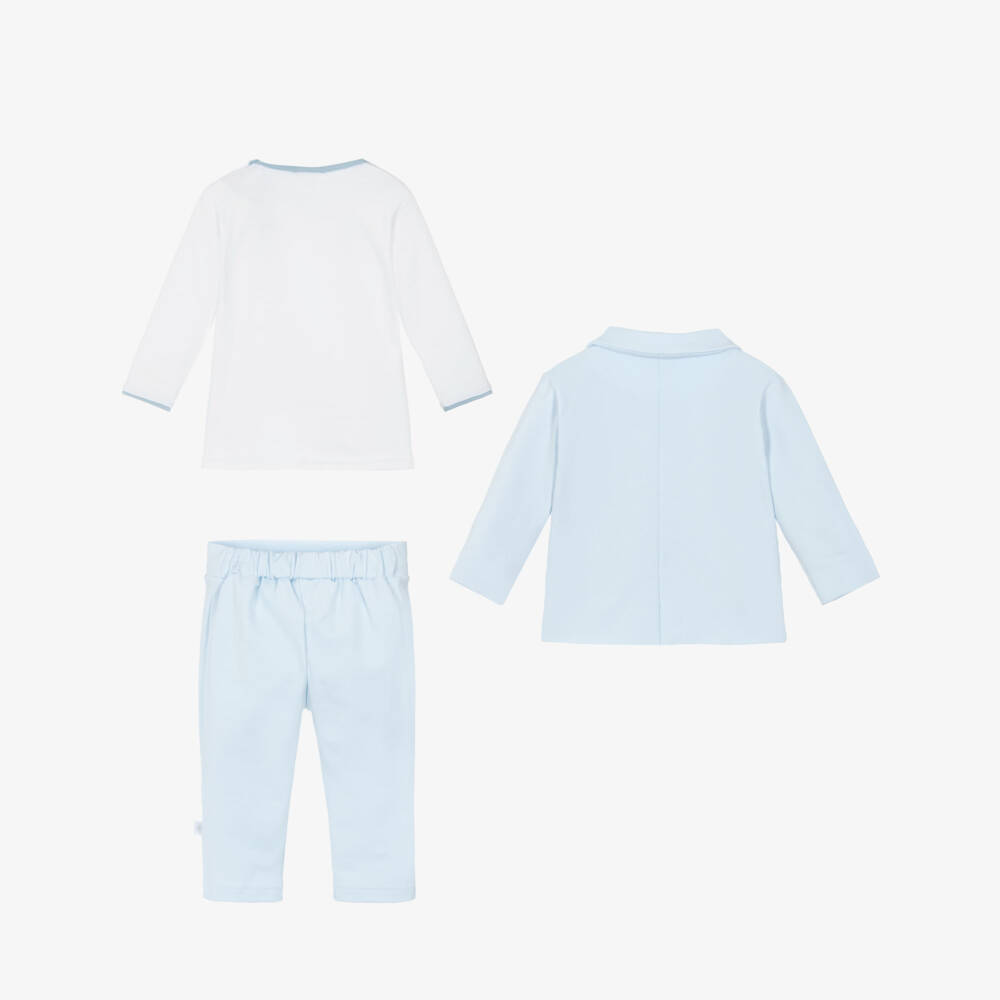 Sofija-Boys Blue & White Cotton Jersey Monogram Logo Suit | Childrensalon Outlet