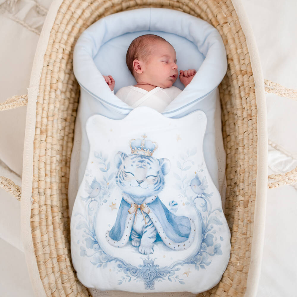 Sofija-Boys Blue & White Cotton Jersey Padded Tiger Print Nest (70cm) | Childrensalon Outlet