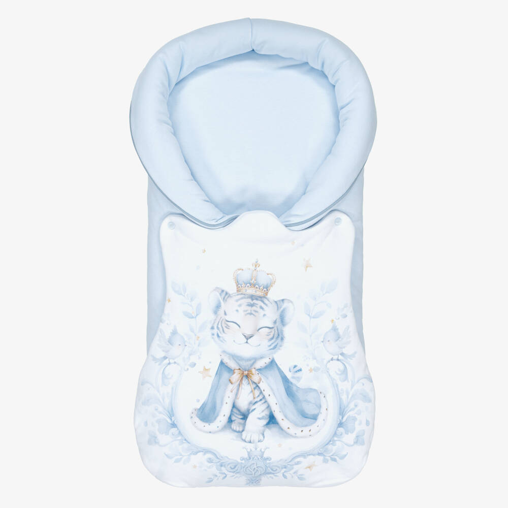 Sofija-Boys Blue & White Cotton Jersey Padded Tiger Print Nest (70cm) | Childrensalon Outlet