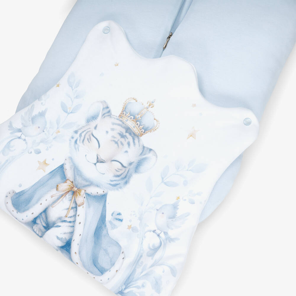 Sofija-Boys Blue & White Cotton Jersey Padded Tiger Print Nest (70cm) | Childrensalon Outlet