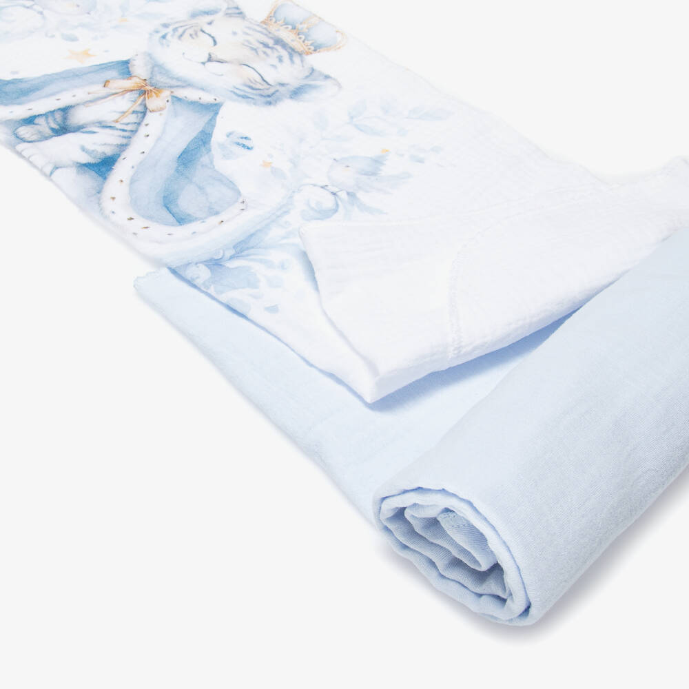 Sofija-Boys Blue & White Tiger Print Muslin Cloths (2 Pack) | Childrensalon Outlet