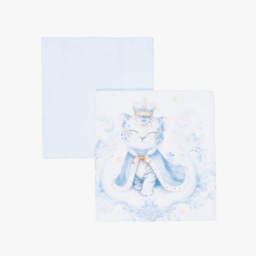 Sofija-Boys Blue & White Tiger Print Muslin Cloths (2 Pack) | Childrensalon Outlet