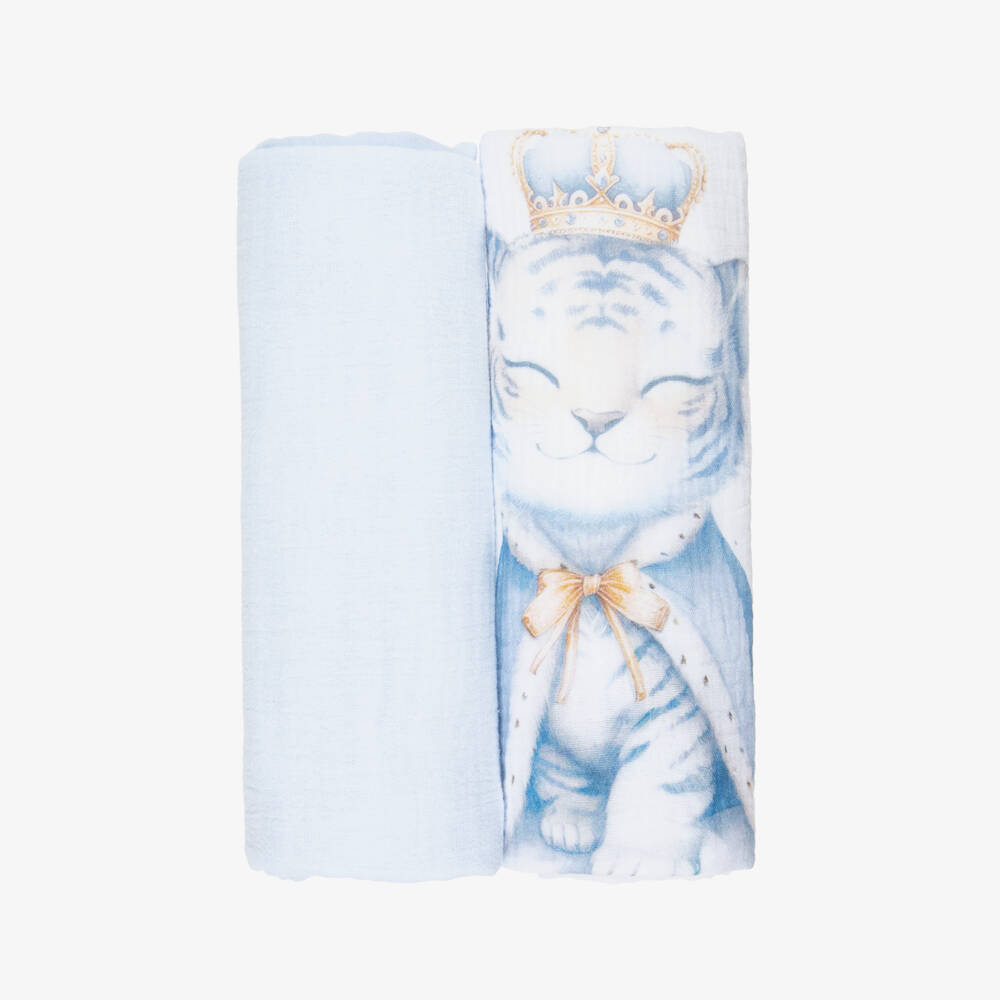 Sofija-Boys Blue & White Tiger Print Muslin Cloths (2 Pack) | Childrensalon Outlet