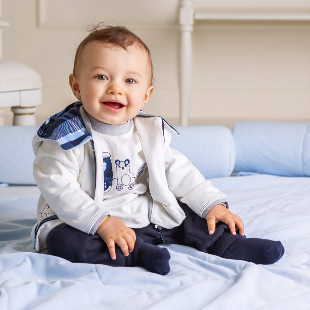 Sofija-Boys Ivory and Navy Cotton Set | Childrensalon Outlet